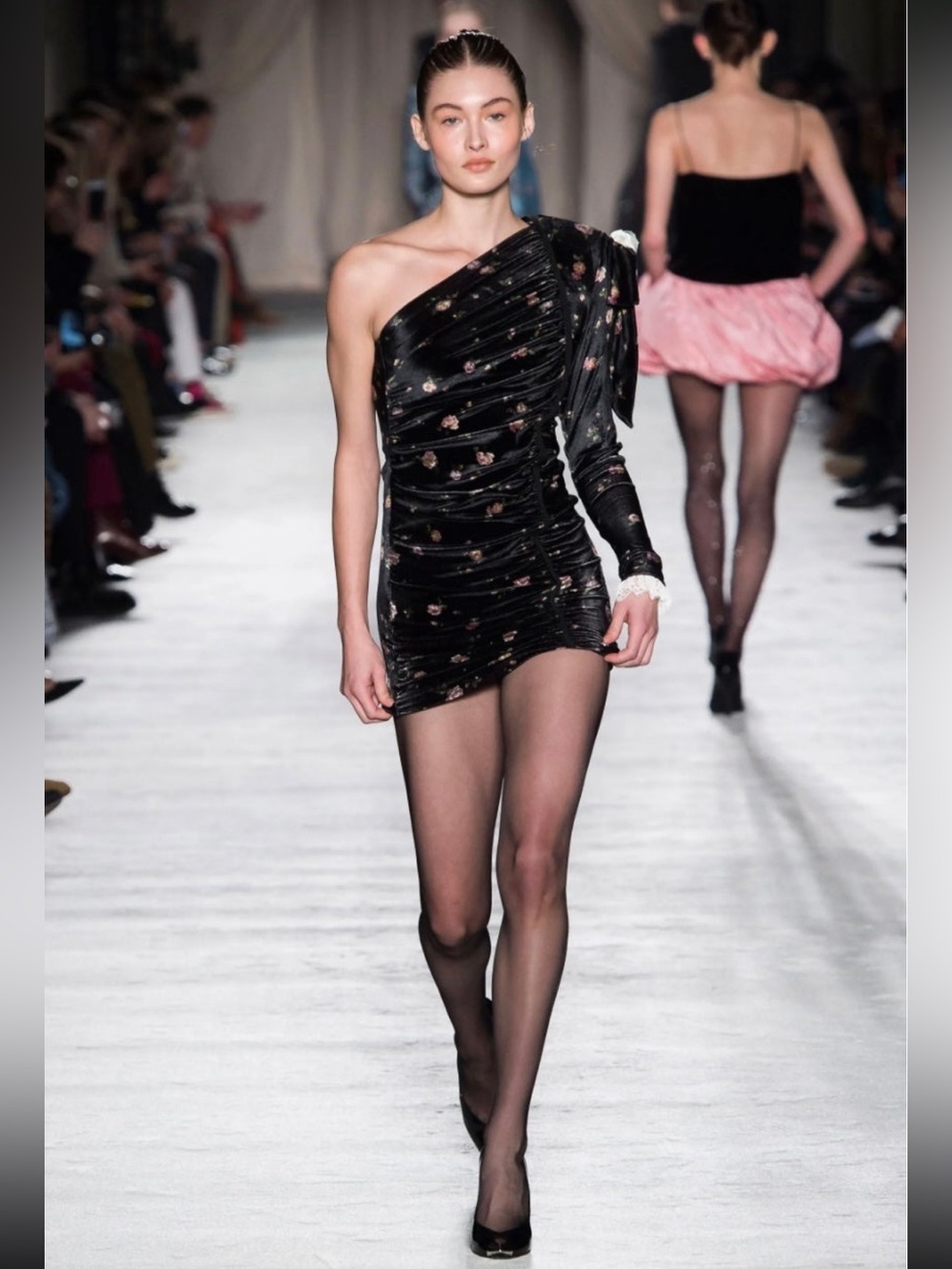 NWT Philosophy Di Lorenzo Serafini One Shoulder Floral Print Velvet Mini Dress